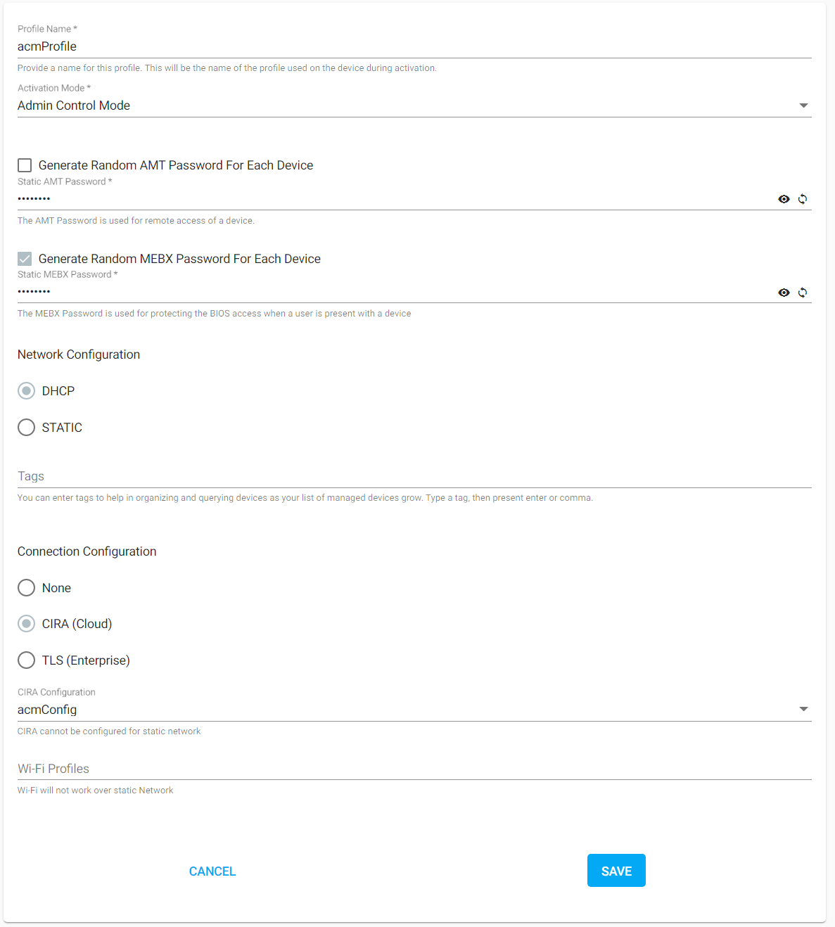 Figure 3: Example ACM profile